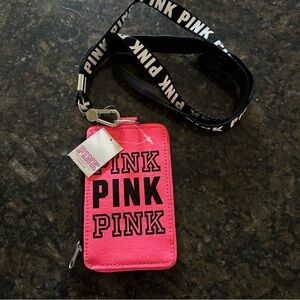Victoria’s Secret VS Pink GRAPHIC HOT PINK Lanyard LIMITED ID Holder Rare NWT 💕
